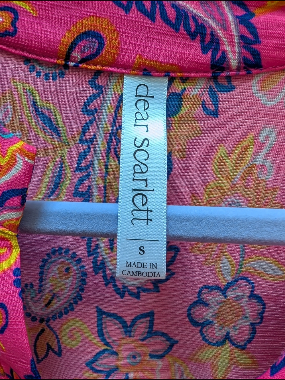 Dear Scarlett Bright Pink Paisley Lizzie V-Neck Blouse - Picture 3 of 8
